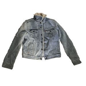 Levis Trucker Sherpa Lined Denim Jacket Womens Size Extra Small‎ XS S40117